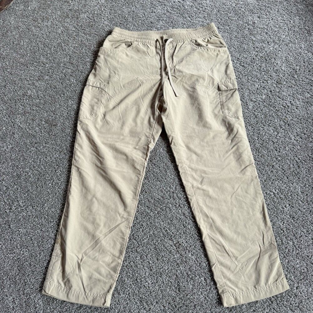 Columbia Mens M Beige Nylon Hiking Outdoor Pants Elastic Waist Drawstring